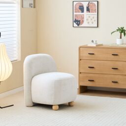 Nordlys Scandinavian Lounge Armchair with Wooden Legs & Fabric in Beige - thumbnail 4