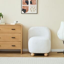 Nordlys Scandinavian Lounge Armchair with Wooden Legs & Fabric in Beige - thumbnail 3