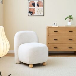 Nordlys Scandinavian Lounge Armchair with Wooden Legs & Fabric in Beige - thumbnail 2