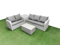 Fimous 5 Seater PE Rattan Wicker Garden Furniture Patio Conservatory Sofa Set with Rectangular Coffee Table 3 Seater Sofa Love Sofa Side Table - thumbnail 2
