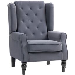 HOMCOM Accent Armchair Home Furniture Retro Tufted Club Fabric Charcoal Grey in Dark Grey - thumbnail 2