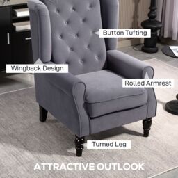 HOMCOM Accent Armchair Home Furniture Retro Tufted Club Fabric Charcoal Grey in Dark Grey - thumbnail 4