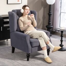 HOMCOM Accent Armchair Home Furniture Retro Tufted Club Fabric Charcoal Grey in Dark Grey - thumbnail 1
