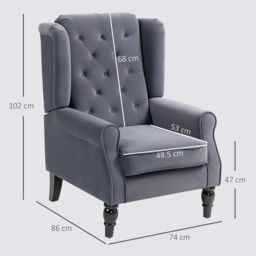 HOMCOM Accent Armchair Home Furniture Retro Tufted Club Fabric Charcoal Grey in Dark Grey - thumbnail 3