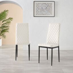 FurnitureboxUK Set of 4 Milan High Back Soft Touch Diamond Pattern Faux Leather Dining Chairs With Black Powder Coated Metal Legs in White - thumbnail 2