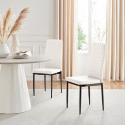 FurnitureboxUK Set of 4 Milan High Back Soft Touch Diamond Pattern Faux Leather Dining Chairs With Black Powder Coated Metal Legs in White - thumbnail 9
