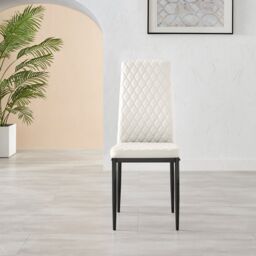 FurnitureboxUK Set of 4 Milan High Back Soft Touch Diamond Pattern Faux Leather Dining Chairs With Black Powder Coated Metal Legs in White - thumbnail 3