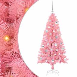 Berkfield Home Lush Christmas Tree with 150 LEDs with Stand Pink 150 cm PVC - thumbnail 3