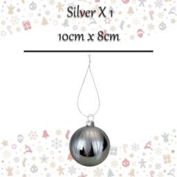 VFM e-Store Christmas Hanging Glass Bauble Decoration 10cm x 8cm Silver X 1 - Size: 10 cm x 8 cm - thumbnail 2