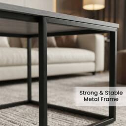 Alivio Set of 3 Space-Saving Industrial Nesting Coffee Table with Metal Frame in Grey - thumbnail 9