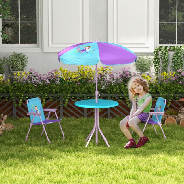 OUTSUNNY Children Table & Chair Set Outdoor Garden Furniture Set w/ Fairy Theme in Blue - image 1