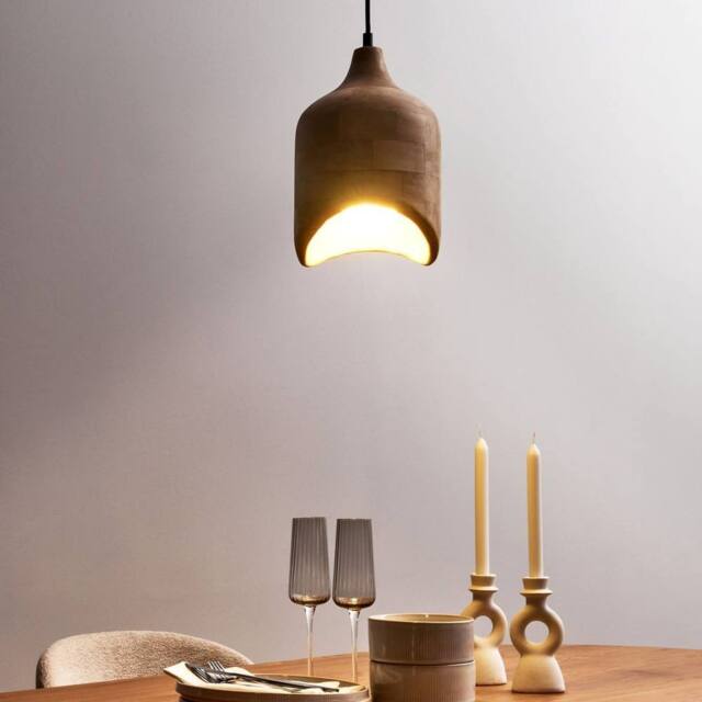 Wyld and Coco Mango Wood Pendant Lamp - Light Brown Curved Opening - image 1
