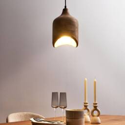 Wyld and Coco Mango Wood Pendant Lamp - Light Brown Curved Opening - thumbnail 1