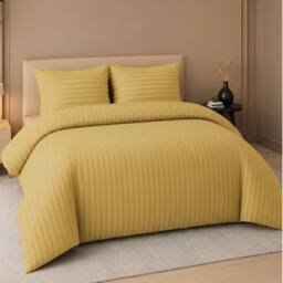 Pamposh Satin Stripes Duvet Cover Set Reversible Bedding Sets in Yellow - Size: Single - thumbnail 1