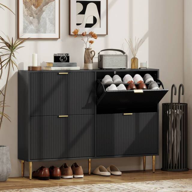 HOMCOM Slim Shoe Storage Cabinet with Flip Drawers for Hallway in Black - image 1