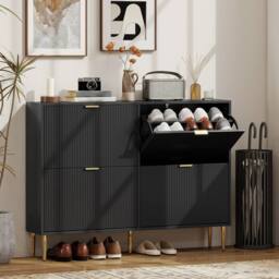 HOMCOM Slim Shoe Storage Cabinet with Flip Drawers for Hallway in Black - thumbnail 1