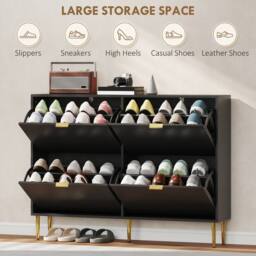 HOMCOM Slim Shoe Storage Cabinet with Flip Drawers for Hallway in Black - thumbnail 5