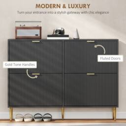 HOMCOM Slim Shoe Storage Cabinet with Flip Drawers for Hallway in Black - thumbnail 4