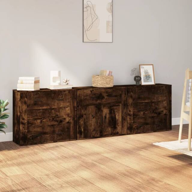 Berkfield Home Sideboards 3 pcs Smoked Oak Engineered Wood in Brown - image 1