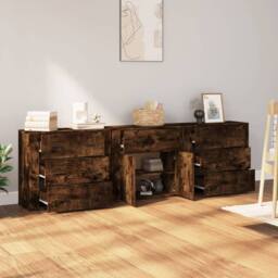 Berkfield Home Sideboards 3 pcs Smoked Oak Engineered Wood in Brown - thumbnail 3