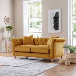 The Great Sofa Company Kensington 2-Seater Velvet Chesterfield Sofa in Mustard - Size: 2 Seater - thumbnail 2