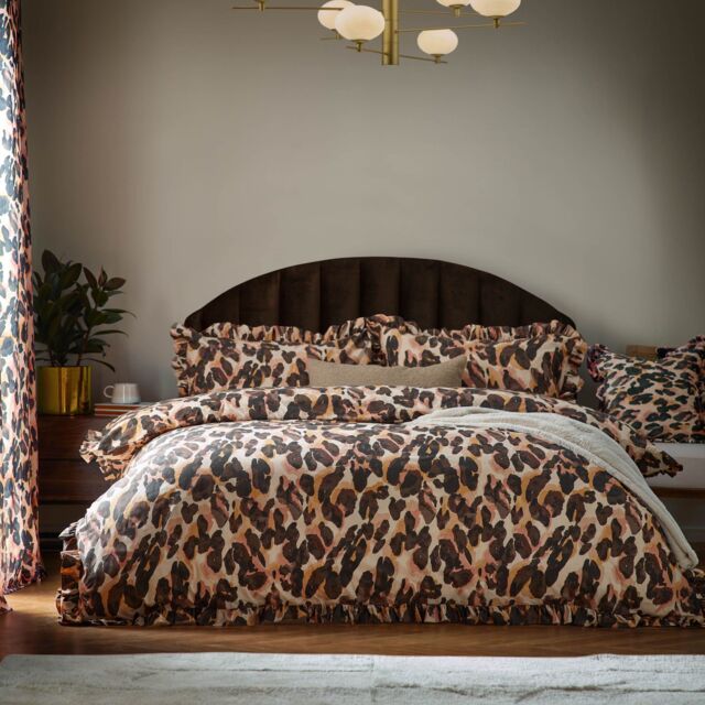 Furn Leopard Printed Frill Trim Duvet Cover Set - Size: Single - image 1
