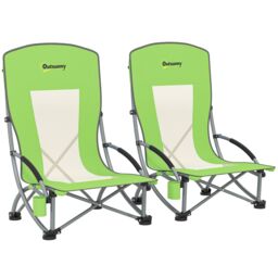 OUTSUNNY Set of 2 Folding Beach Chair, Camping Chair with Carry Bag, Green - thumbnail 2
