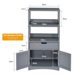 Costway Bathroom Floor Cabinet Wooden Tall Storage Cupboard Freestanding 2 Open Shelves in Grey - thumbnail 2