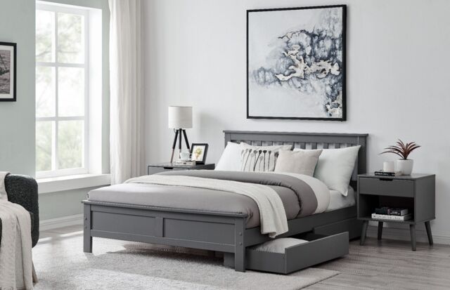 FurnitureboxUK Azure Modern Solid Pine Bed with 2 Drawers in Grey - Size: King - image 1