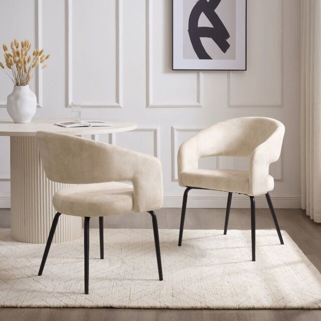 Modish Furnishing Jasmine Set Of 2 Cream Velvet Dining Chair With Black Legs - image 1