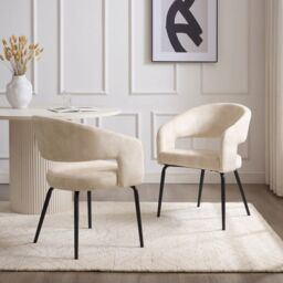 Modish Furnishing Jasmine Set Of 2 Cream Velvet Dining Chair With Black Legs