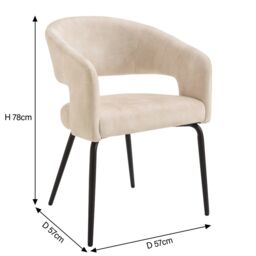 Modish Furnishing Jasmine Set Of 2 Cream Velvet Dining Chair With Black Legs - thumbnail 3
