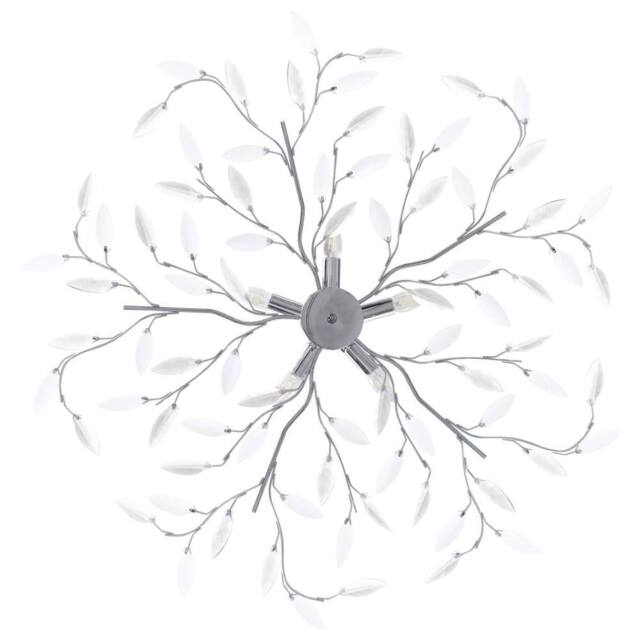 Berkfield Home Modern Ceiling Lamp with Acrylic Crystal Leaf Arms for 5 E14 Bulb in White - image 1