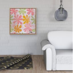 Warren Reed - Designer Yellow & Pink Flowers Framed Canvas in Light Brown - Size: w40 inch x h40 inch - thumbnail 2
