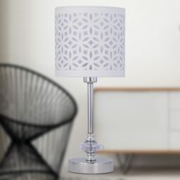 First Choice Lighting Set of 2 Chrome Jewelled Table Lamps with White Cut Out Shades in Silver - thumbnail 6