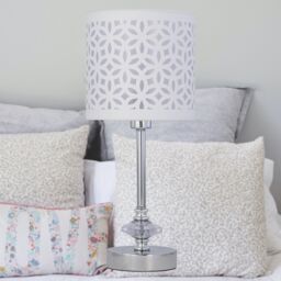 First Choice Lighting Set of 2 Chrome Jewelled Table Lamps with White Cut Out Shades in Silver - thumbnail 5