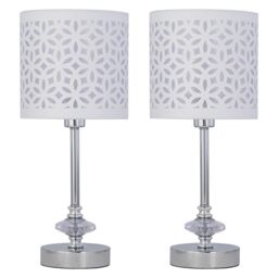 First Choice Lighting Set of 2 Chrome Jewelled Table Lamps with White Cut Out Shades in Silver - thumbnail 1