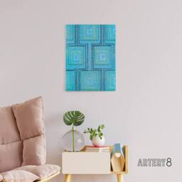 "Artery8 Squares Geometric Blue Pattern Canvas Wall Art Print Furuya Korin - Size: W24"" x H32""" - thumbnail 3