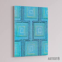 "Artery8 Squares Geometric Blue Pattern Canvas Wall Art Print Furuya Korin - Size: W24"" x H32""" - thumbnail 2