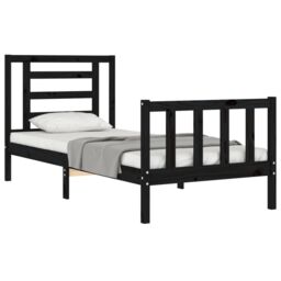 Berkfield Home Bed Frame with Headboard Black Small Single Solid Wood - thumbnail 4