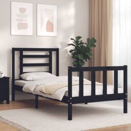 Berkfield Home Bed Frame with Headboard Black Small Single Solid Wood - thumbnail 1