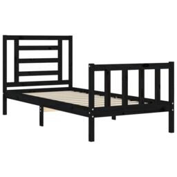 Berkfield Home Bed Frame with Headboard Black Small Single Solid Wood - thumbnail 5