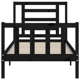 Berkfield Home Bed Frame with Headboard Black Small Single Solid Wood - thumbnail 6
