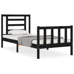 Berkfield Home Bed Frame with Headboard Black Small Single Solid Wood - thumbnail 2