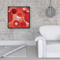 Warren Reed - Designer Abstract Red Sun pattern Framed Canvas in Black - Size: w40 inch x h40 inch - thumbnail 2