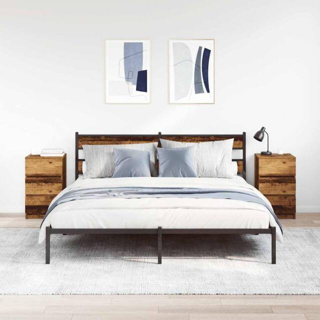 Berkfield Home Durable Bedside Cabinets with 3 Drawers 2 pcs Old Wood 39x35x65 cm in Brown - Size: 39 x 35 x 65 cm - image 1