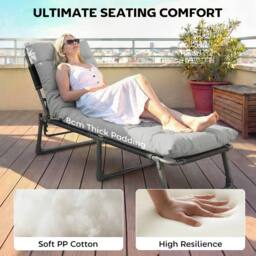 OUTSUNNY Sun Lounger Cushions Only, Sunbed Replacement Pads with 4 Ties in Light Grey - thumbnail 4