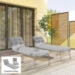 OUTSUNNY Sun Lounger Cushions Only, Sunbed Replacement Pads with 4 Ties in Light Grey - thumbnail 1