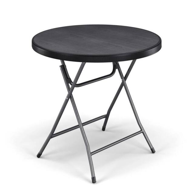 EONLION 80cm Black Wooden Look Round Folding Garden Table - image 1