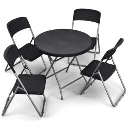 EONLION 80cm Black Wooden Look Round Folding Garden Table - thumbnail 3